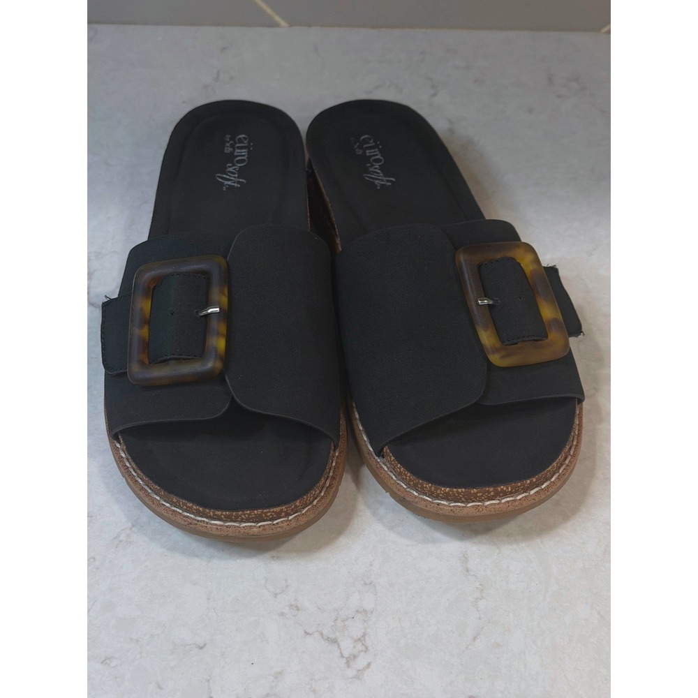 EuroSoft by Sofft Galilee Black Slide Sandals Tortoise Buckle Womens 8M